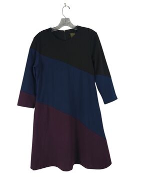 Taylor Dresses Dress Women's 10 Black Navy Plum Colorblock A-Line 3/4 Sleeve